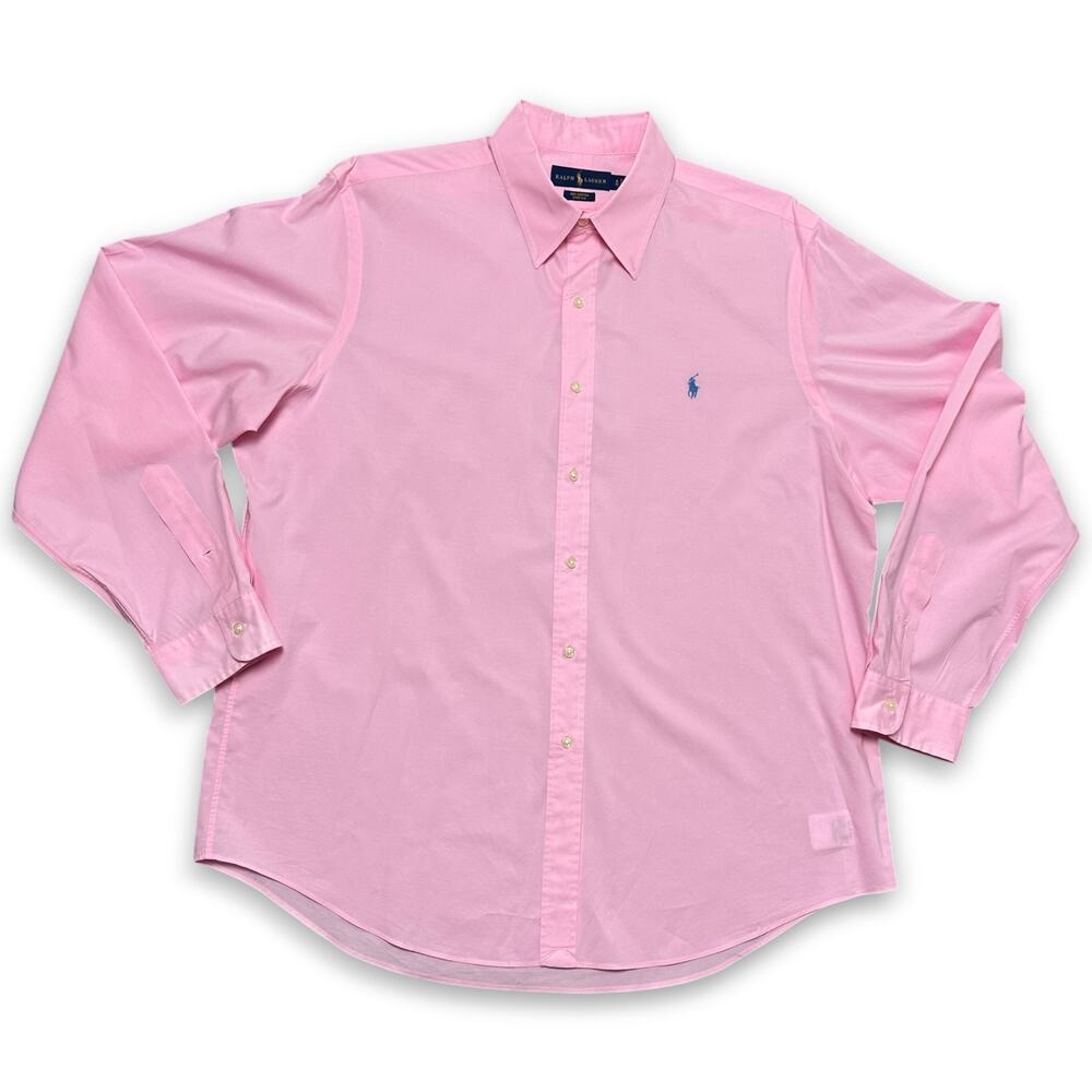 Ralph Lauren Oxford Shirt Button Up Long Sleeve Pink Pony Logo Excellent XL